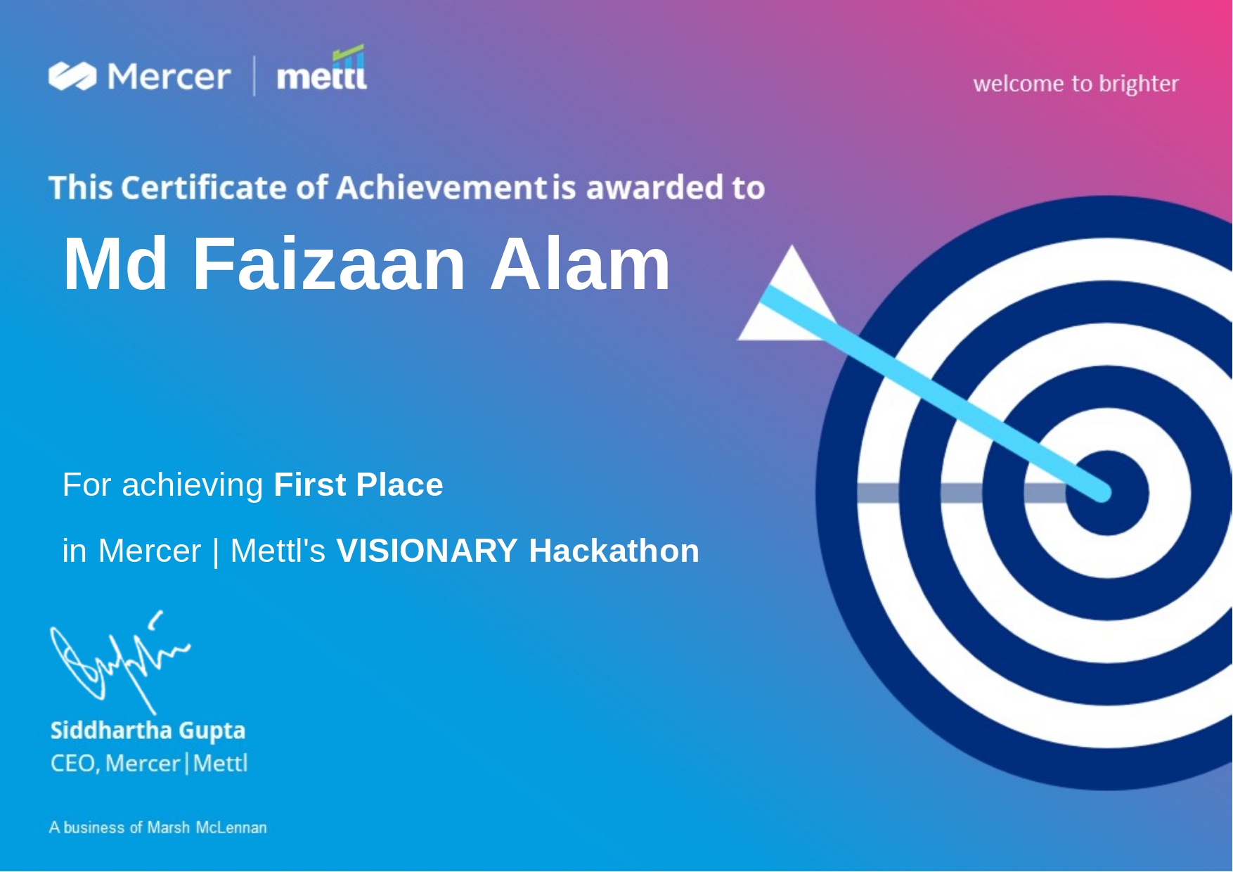 Visionary Hackathon 2024 Certificate