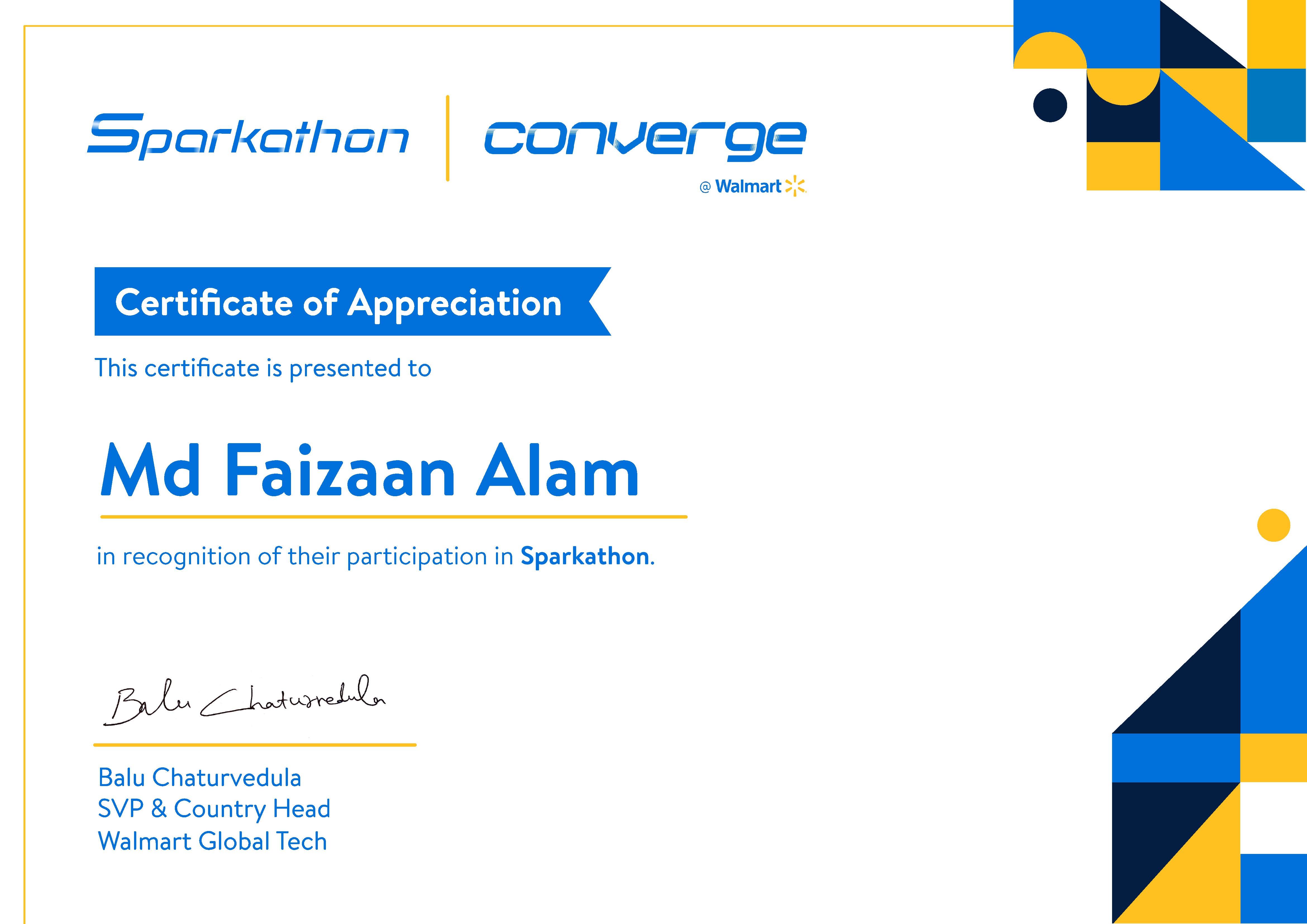 Walmart Sparkathon 2024 Certificate